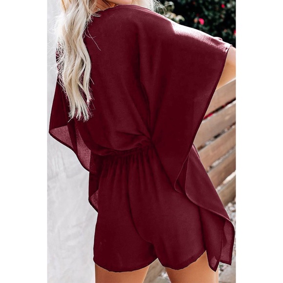 Born To Fly Kimono Style Wine Red Romper - Picture 3 of 6